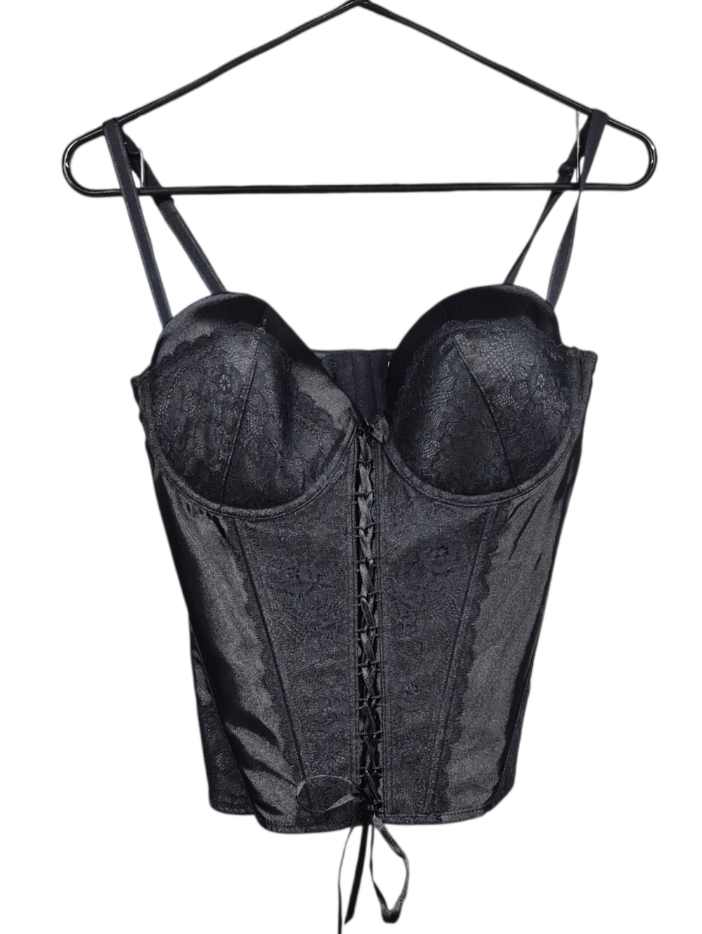 La Vie En Rose Black Lace-Up Bustier Corset Top Women's Size 38D